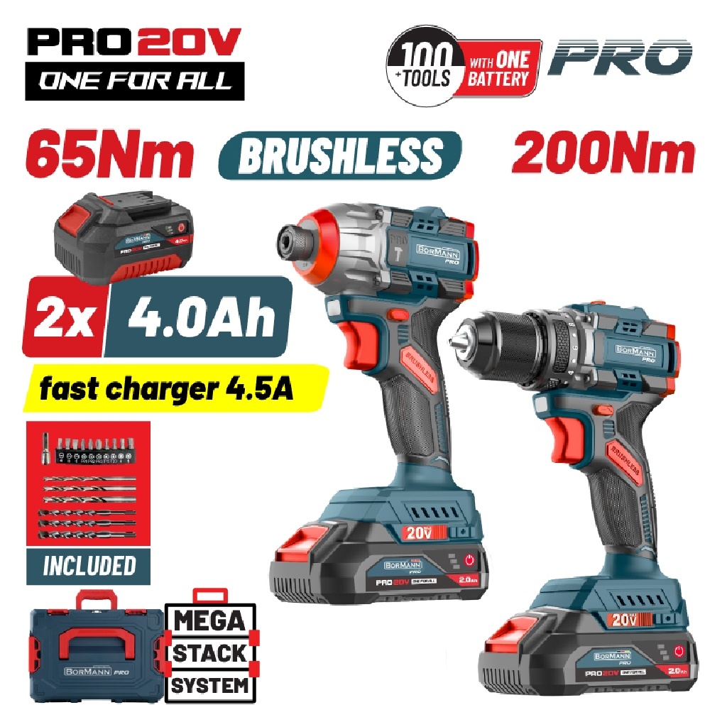 Cordless Power Tools - BORMANN Pro BBP5431X44T2CA Σετ Compact Brushless Κρουστικό Δραπαν/βιδο &amp;amp; Παλμικό Κατσαβίδι Bruhless